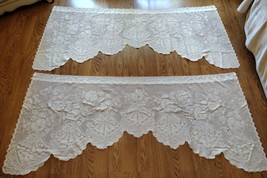2pc Cotton Lace Window Valance Scalloped Rose Floral 71x32 Victorian Shabby Chic - £23.88 GBP