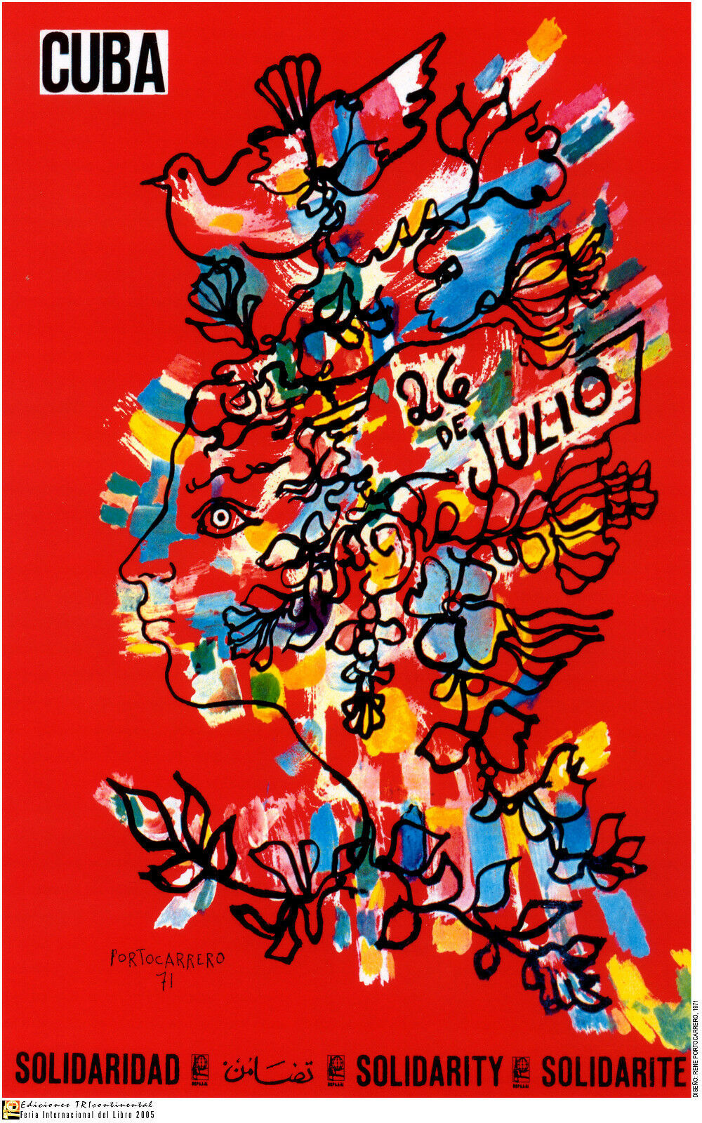 Political Cuban POSTER.Rene Portocarrero paint.Red Cuba.Cold War History art.14