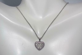 14K White Gold Diamond Encrusted Filigree Heart Pendant on 19.5&quot; Rolo Link Chain - £439.36 GBP
