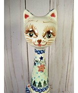 Polish Pottery Long Neck Sitting Cat Hand Painted &amp; Signed 9 3/4&quot; Unika. - £43.00 GBP