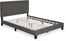 Furinno Laval Double Row Nail Head Upholstered Platform Bed Frame, Queen, Stone - £180.91 GBP