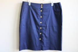 Talbots 16 Navy Blue Gold Button Front Cotton Stretch Pencil Skirt - £15.79 GBP