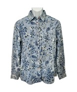 Vintage 90s Blue Green White Pink Paisley Floral Button Down Collared Sh... - $31.94 CAD