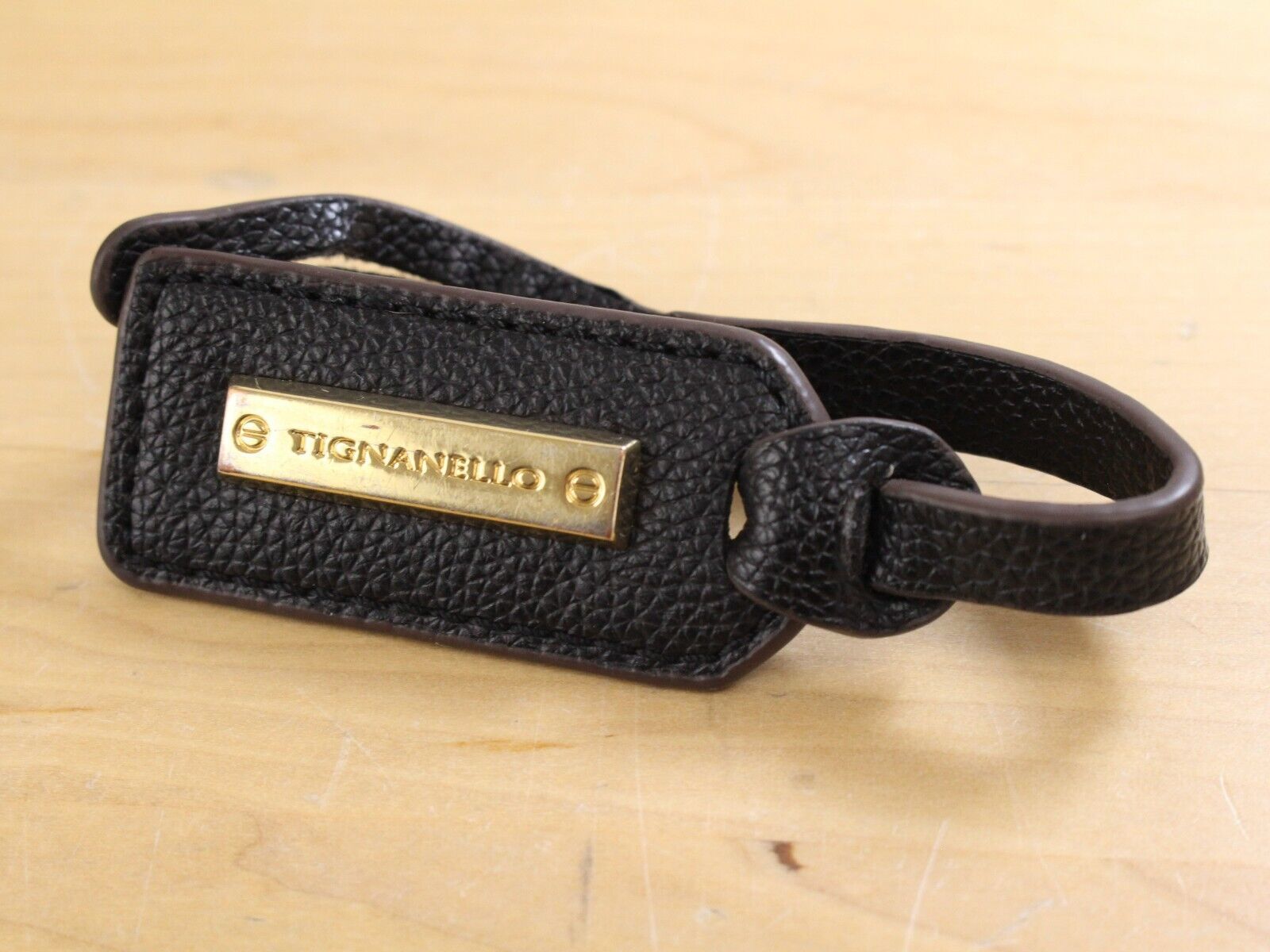 Tignanello Leather Hang Tag Keychain Charm Purse Tag Fob Key Chain Black - $6.92