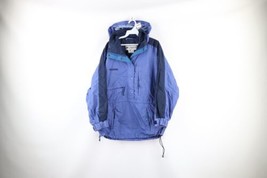 Vintage 90s Columbia Womens Medium Spell Out Hooded Pullover Anorak Jacket Blue - £46.79 GBP