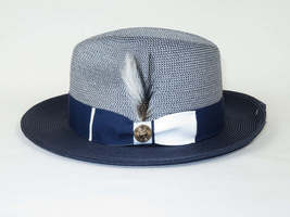 Men's Milani Straw Braided Fedora Hat Soft Crushable FDS-006 Navy/White image 4