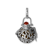 Oxidized Sterling Silver Carnelian Harmony Ball Bali Pendant - £47.16 GBP