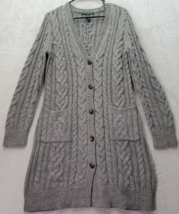 Lauren Ralph Lauren Cardigan Sweater Women&#39;s Large Gray Knit Wool Button Front - £29.53 GBP