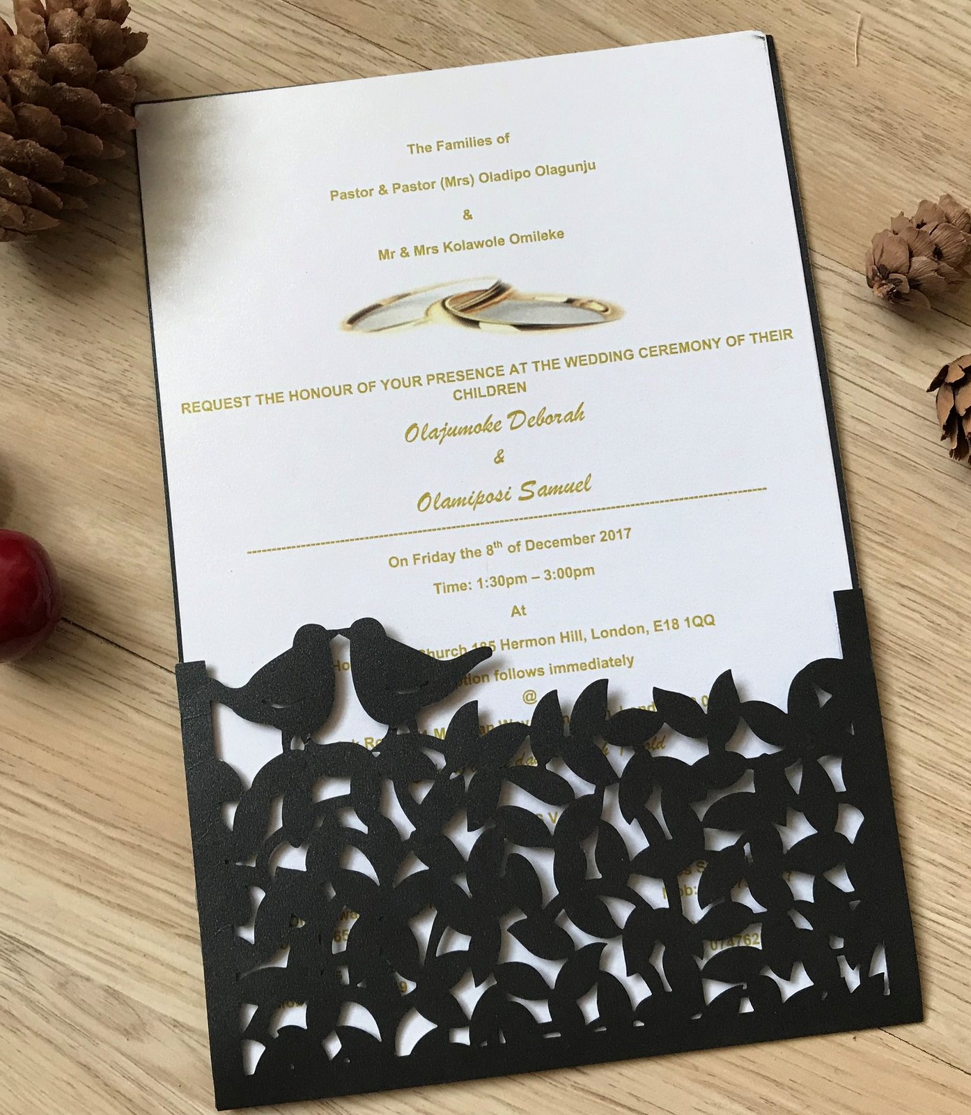 50pcs Pearl Black Laser Cut Menu Cards,Pocket Invitations,Laser Cut
