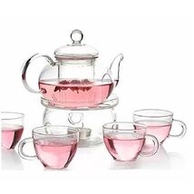 6-Piece Glass Tea Pot Set with 4 Cups Teapot Warmer and Infuser - $111.92