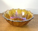 Vintage Carnival Glass Wild Rose  Bowl Amber Iridescent 9&quot; Wide 3.2” Hig... - $13.71