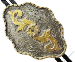 Buffalo Horse Gold Plated Sterling Silver 925 Black Bolo Neck Tie Buckle - £90.88 GBP
