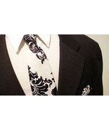 Damask Necktie  Men Satin Black White Necktie Wedding Party Groomsmen, R... - €22,54 EUR