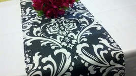 Damask Wedding Table Runner White Black 72&quot; Traditions - £15.73 GBP