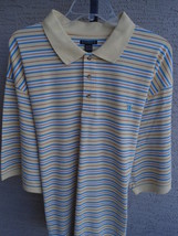 NWT $38. MENS KNIGHTS SPORTSWEAR YELLOW STRIPED  PIQUE KNIT POLO SHIRT L - £8.56 GBP