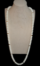 Vtg White Plastic Bicone Saucer Bead Necklace Gold Tone Chain Long Jewelry - £11.04 GBP