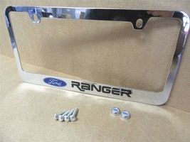 Fits 1983-2021 Ford Ranger Chrome Black Metal License Plate Frame w/ Log... - $22.76