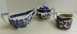 4pc Lot Vintage Blue Willow sugar Bowl, Creamer and gravy Bowl Made In J... - €17,89 EUR