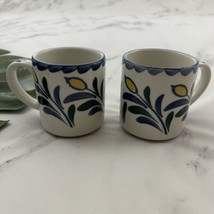 Pottery Barn Anfora Jardin Lemon Painted Coffee Mug Set of 2 Blue White ... - $562.76 MXN