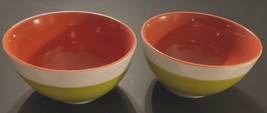 $12 Costa del Sol Set of 2 Ceramic Avocado Green Stripe Cereal Soup Bowl Vintage - £10.10 GBP