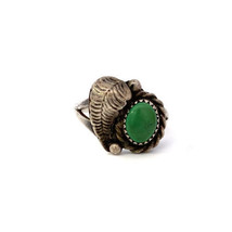 Vintage Sterling Native American Navajo Green Turquoise Stone Leaf Ring ... - $38.61