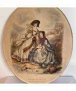 La Mode Illustree Hand Colored Fashion Print, Anais Toudouze LARGE Oval 17&quot; - $19.95