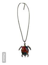Vintage Turtle Pendant Necklace Silver Tone Multicolor Enamel Sea Life 18” - $14.40