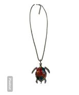 Vintage Turtle Pendant Necklace Silver Tone Multicolor Enamel Sea Life 18” - $14.40