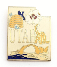 VTG Utah Map Arches Beehive Dinosaur Sego Lily Enamel Pin Souvenir GMWS Taiwan - $13.49