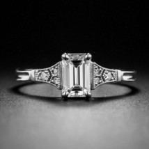 Vintage 1.3CT Simulated Diamond Art Deco Solitaire Ring White Gold Plated Silver - £82.59 GBP