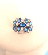 NEW Size 7 Women&#39;s Ring Double Blue Crystal Flowers  Imitation Rhinestones - £11.15 GBP