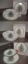 Spode Christmas Tree Round Platter, Cake Plate,&amp; Double Tier Tray England boxes - £95.91 GBP