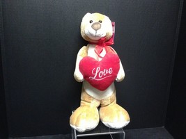 Red &amp; Pink Valentines Bear with Love Heart Plush Stuff Animal ~14&quot; - £6.04 GBP