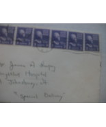 6 Violet 3 cent Thomas Jefferson Stamp post marked 1948 from Livingston,... - $600.00