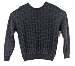 Mens Wool Blend Sweater Large Mino Milano Gingham Gray - £17.50 GBP