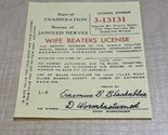 Vintage 1965 Yellow Novelty Wife Beaters License Jokes Gags Pranks KG JD - £5.43 GBP