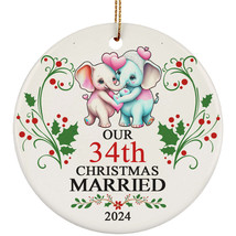 Our 34th Years Christmas Married Ornament Gift 34 Anniversary &amp; Elephant Couple - £11.86 GBP