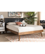 Celestine Dark Gray Fabric Walnut Brown King Size Platform Bed - $9,148.54 MXN