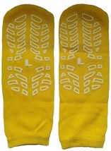 Non Skid Slipper Socks Unisex Men or Women L Large Yellow Both Sides Slip Resist - £9.31 GBP