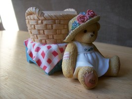 Cherished Teddies Girl w/Picnic Basket Votive Candle Holder Figurine - £17.58 GBP