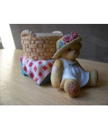 Cherished Teddies Girl w/Picnic Basket Votive Candle Holder Figurine - £17.43 GBP