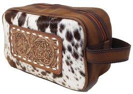Men&#39;s Western Cowhide Floral Tooled Leather Toiletry Dopp Kit Travel Bag 18SKT16 - £46.97 GBP