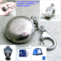 Pocket Watch Silver Color Women Pendant Watch 2 Ways Use Necklace &amp; Key Ring L31 - £16.42 GBP