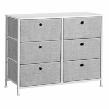 3-Tier, Storage Dresser With 6 Easy Pull Fabric Drawers And Wooden Table... - £101.44 GBP