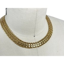 Signed Monet Vintage Flat Woven Gold Plated Choker Collar Necklace 16&quot; - $51.68