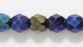 6mm Czech Fire Polish, Metallic Blue Iris Glass Beads, 50 round facet - £1.80 GBP