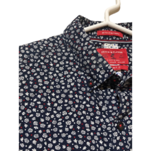 Denim &amp; Flower Button Down Shirt Men&#39;s M Short Sleeve Blue Floral Slim Fit - £12.50 GBP