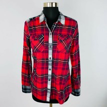 Eddie Bauer Womens Small S Red Gray Plaid Flannel Button Down Shirt * - $17.99