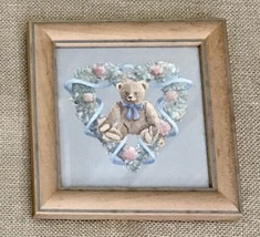 Vintage Floral Designs With Scissors Teddy Bear Framed Picture Grandmacore - $7.92