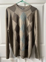 Dockers Mens Large Brown Blue Argyle Round Neck Long Sleeve Sweater - $13.08